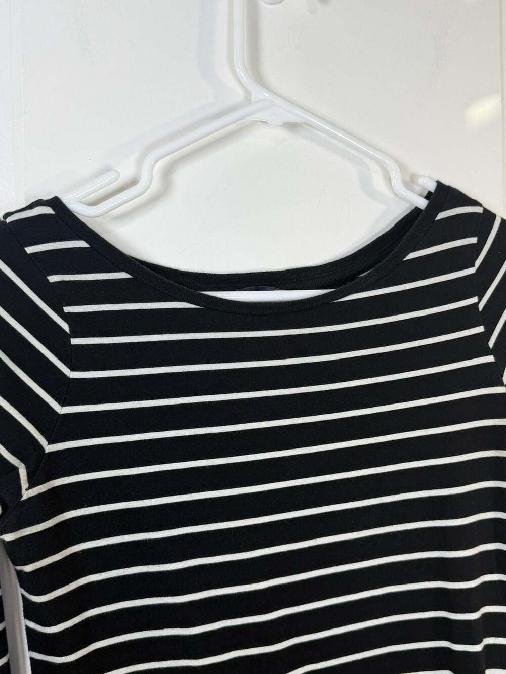 French Connection Black & White Striped 3/4 Sleeve Cotton Dress Size 8 - Picture 4 of 8